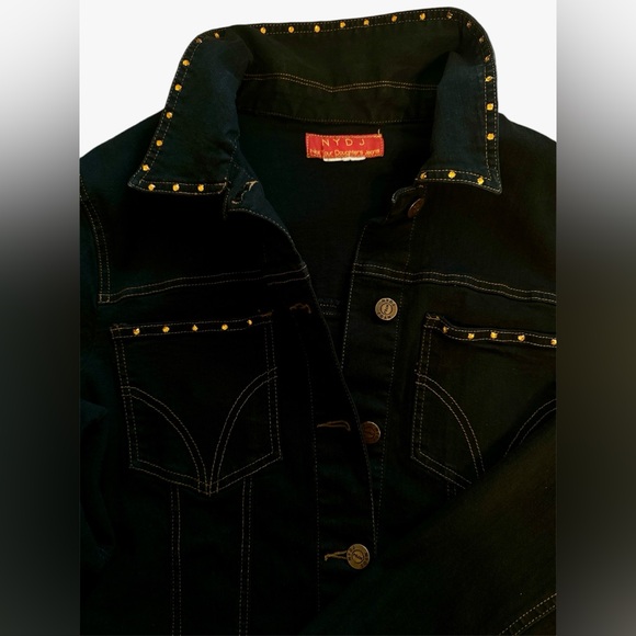 NYDJ Jean Denim Jacket Rhinestone Studded Dk Blue Denim Womens Lg - Picture 5 of 11